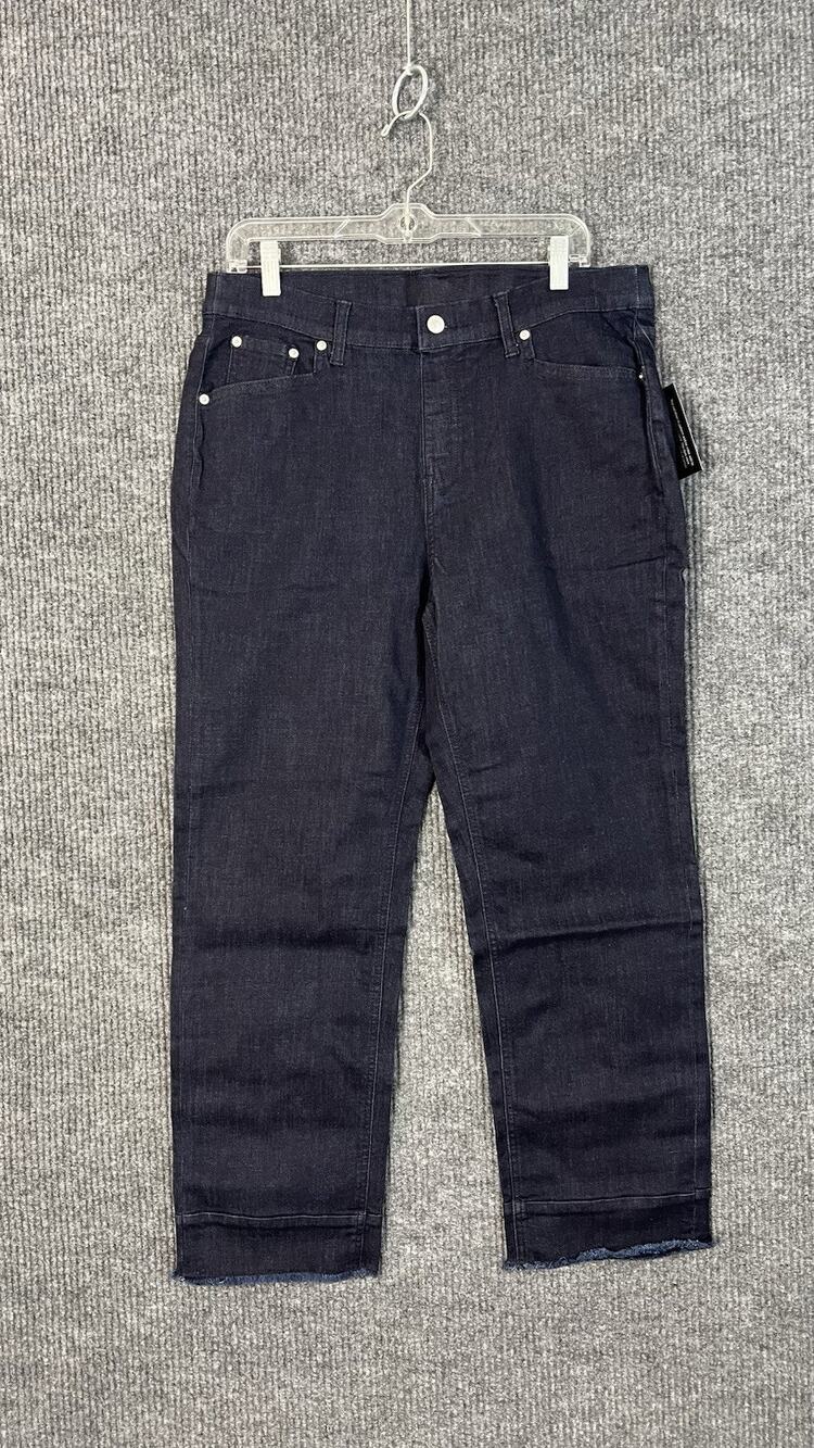 Denim & Co. Jeans Womens 16 Blue Dark Wash Ankle Wide Cuff Stretch High Rise